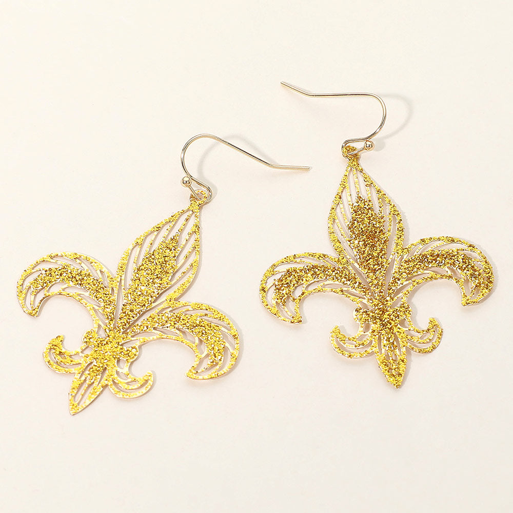 Lightweight Glitter Fleur de Lis Dangle Earrings