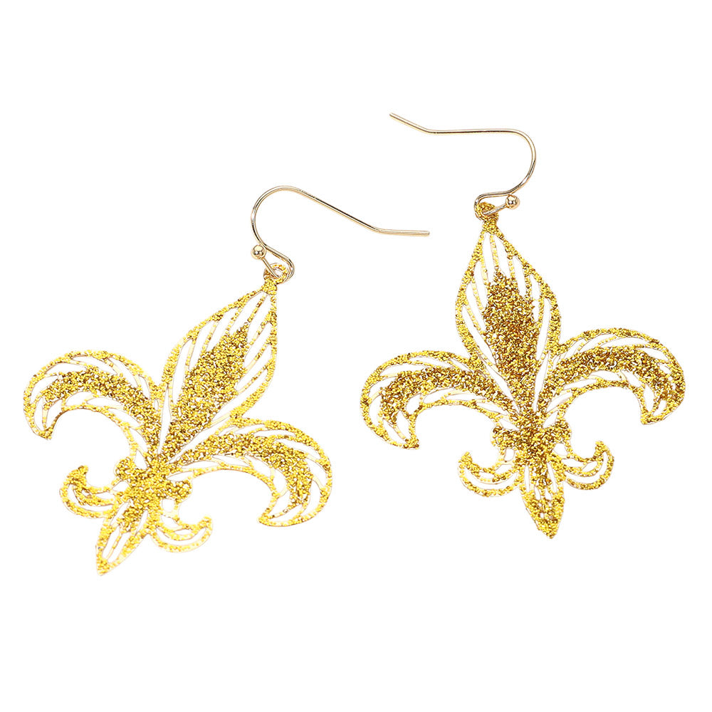 Lightweight Glitter Fleur de Lis Dangle Earrings