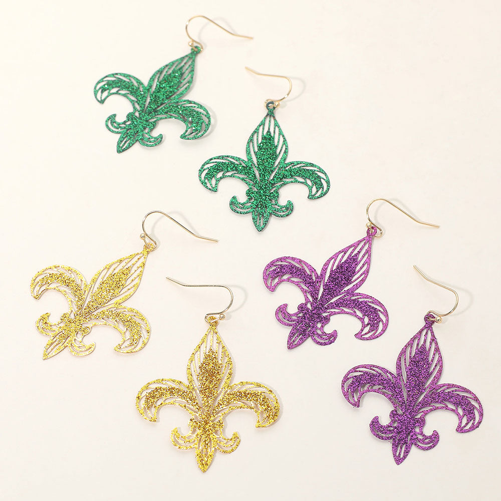 Lightweight Glitter Fleur de Lis Dangle Earrings