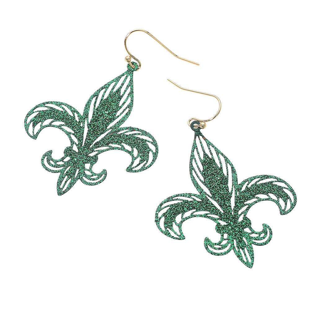 Lightweight Glitter Fleur de Lis Dangle Earrings