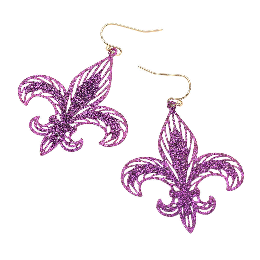 Lightweight Glitter Fleur de Lis Dangle Earrings