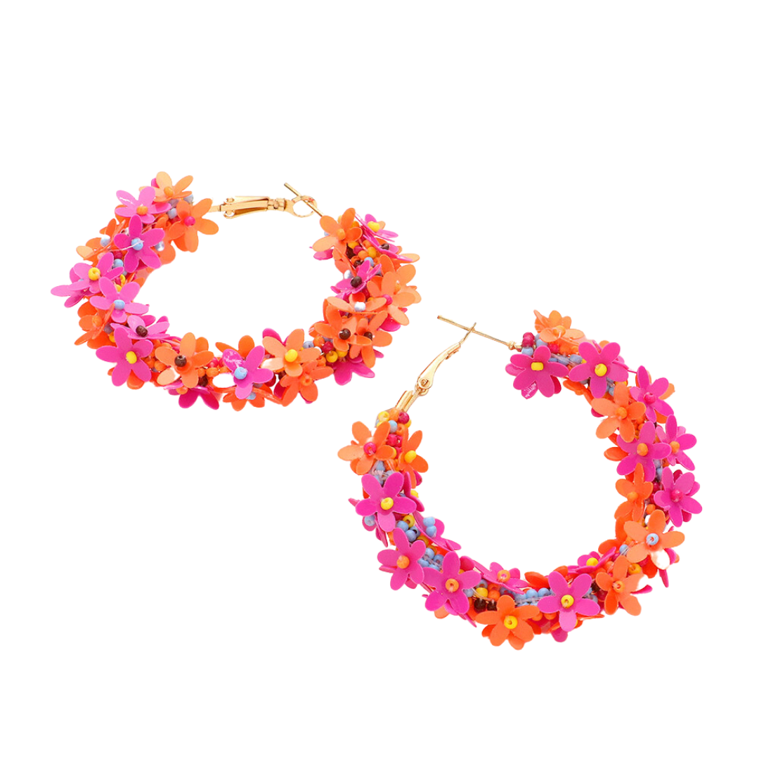 Flower Cluster Hoop Earrings