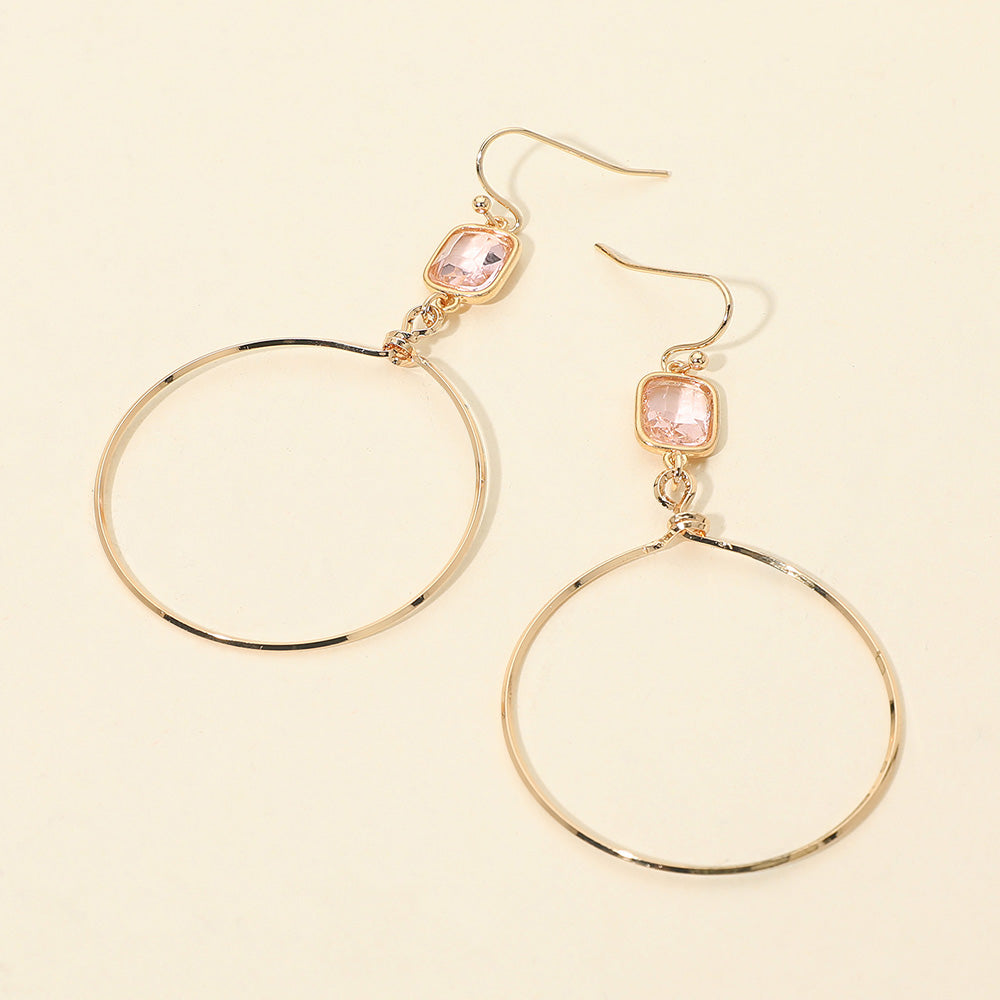 Faceted Square Stone Accent Hoop Drop Dangle Earrings