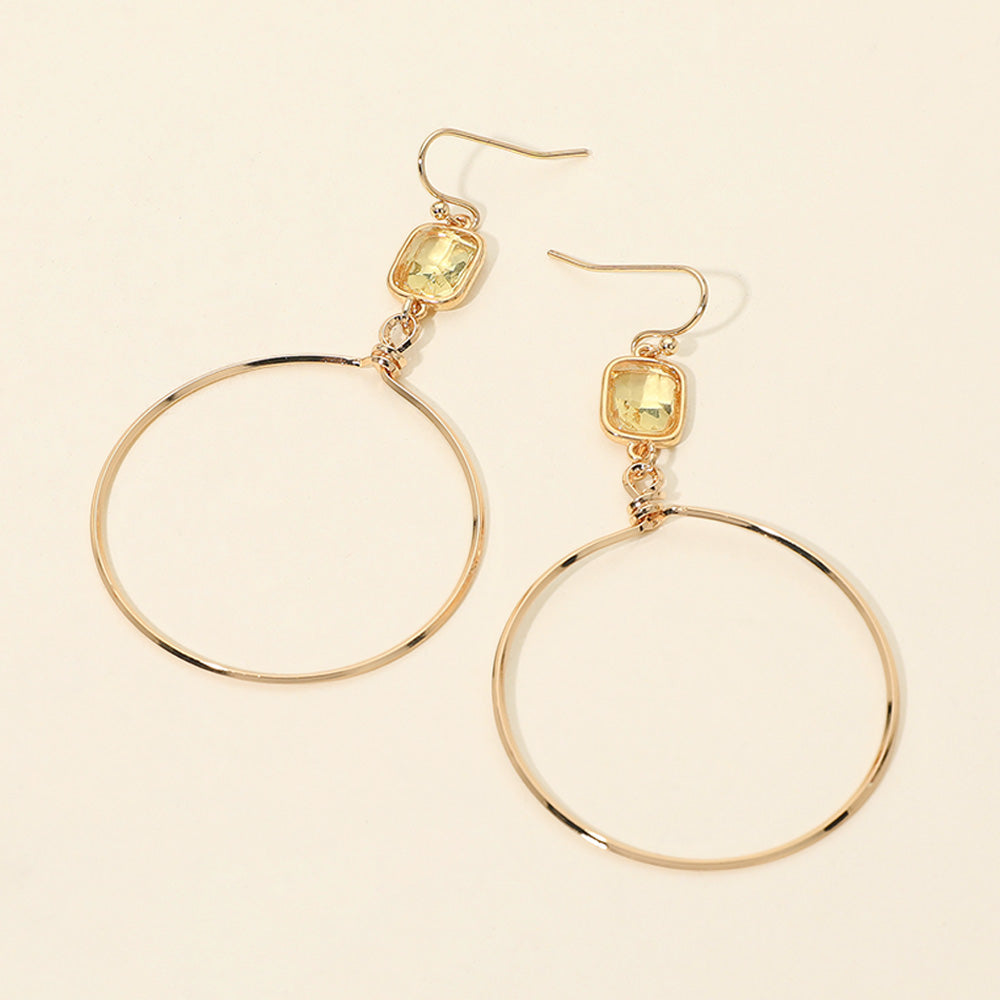 Faceted Square Stone Accent Hoop Drop Dangle Earrings