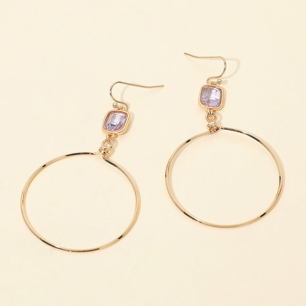 Faceted Square Stone Accent Hoop Drop Dangle Earrings