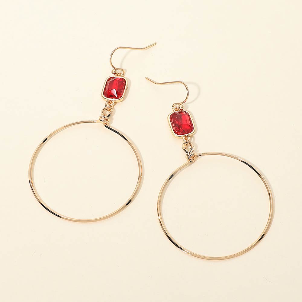 Faceted Square Stone Accent Hoop Drop Dangle Earrings