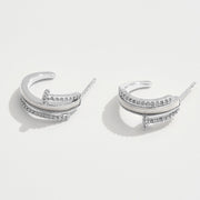 White Gold Dipped CZ Stone Paved Nail Head Mother of Pearl Inlay Mini Hoop Earrings