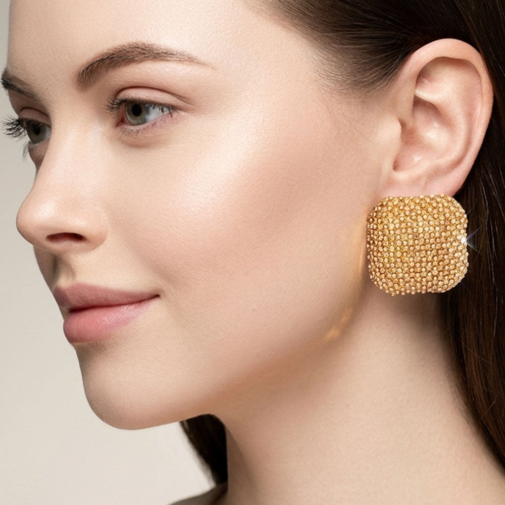 Bold Bling Studded Square Statement Earrings