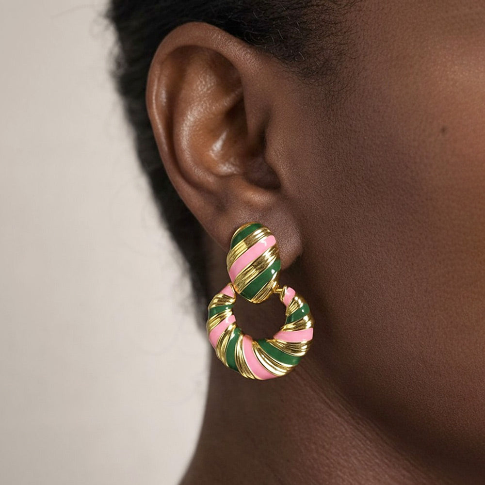 14K Gold Dipped Color Block Enamel Drop Earrings