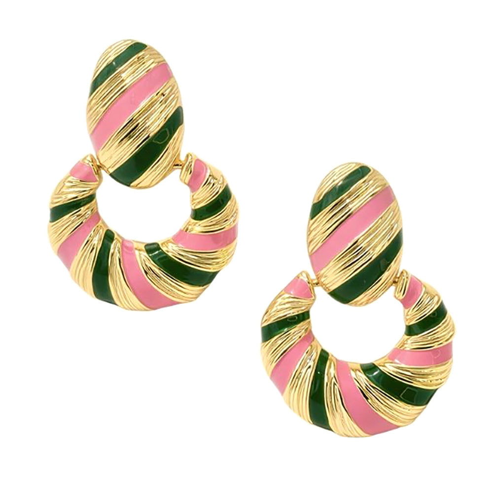 14K Gold Dipped Color Block Enamel Drop Earrings