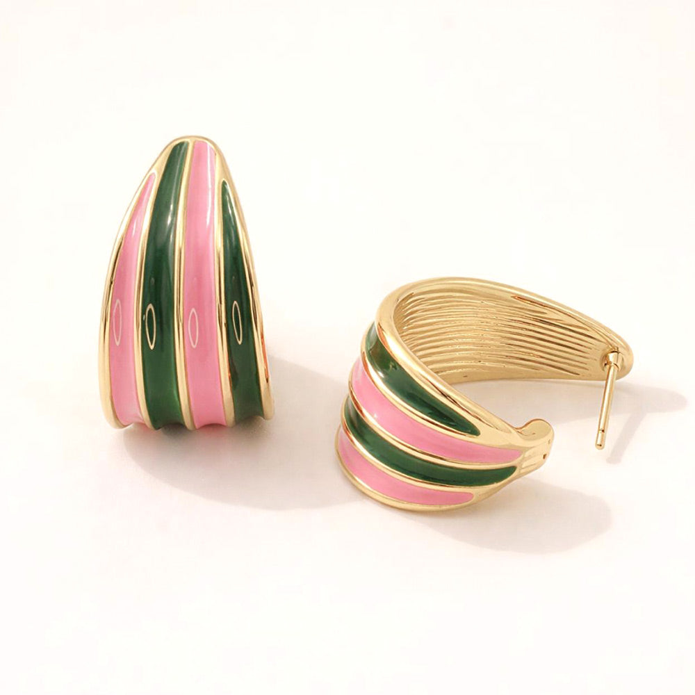 14K Gold Dipped Curved Enamel Hoop Earrings