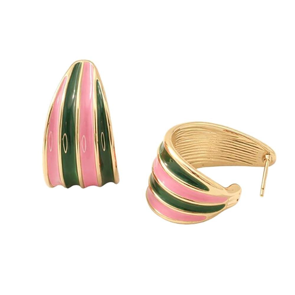 14K Gold Dipped Curved Enamel Hoop Earrings