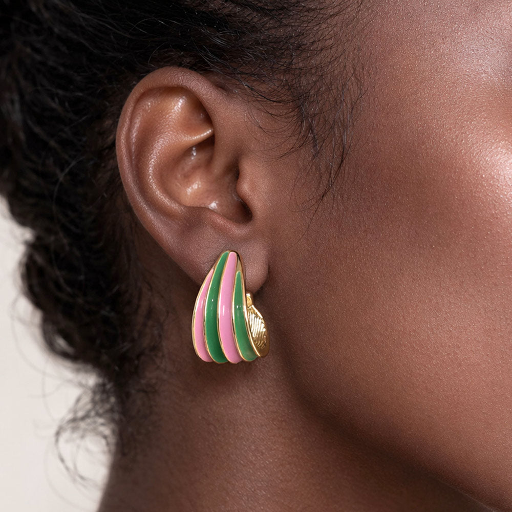 14K Gold Dipped Curved Enamel Hoop Earrings