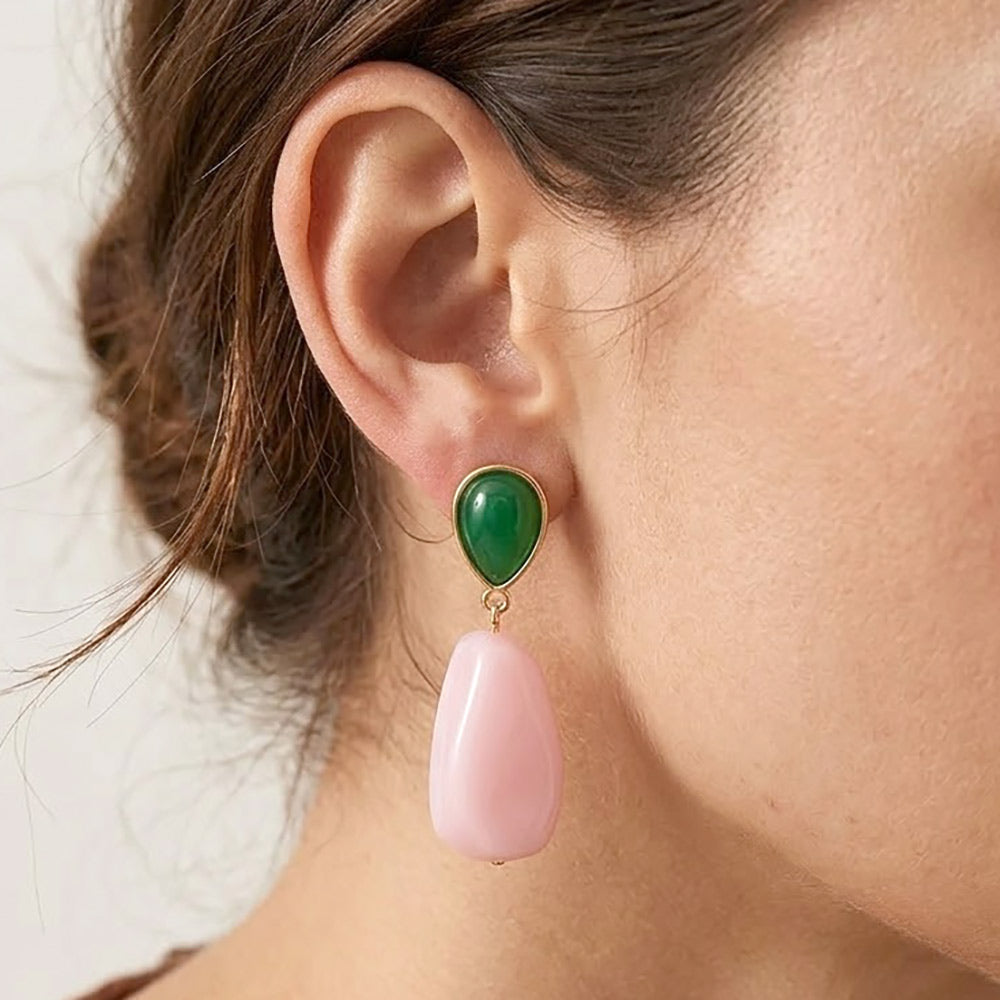 14K Gold Dipped Color Contrast Drop Earrings