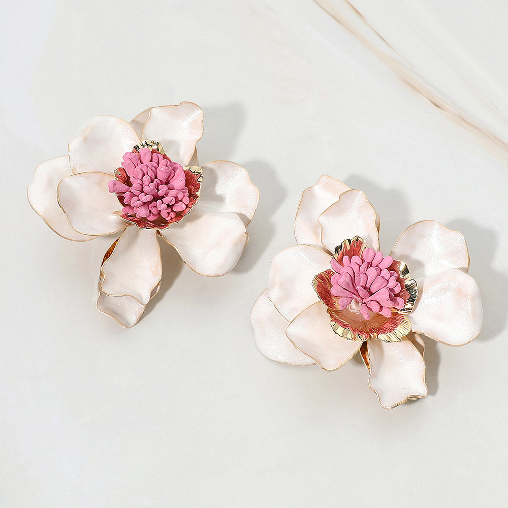 Bold Sculpted Petal Floral Statement Earrings