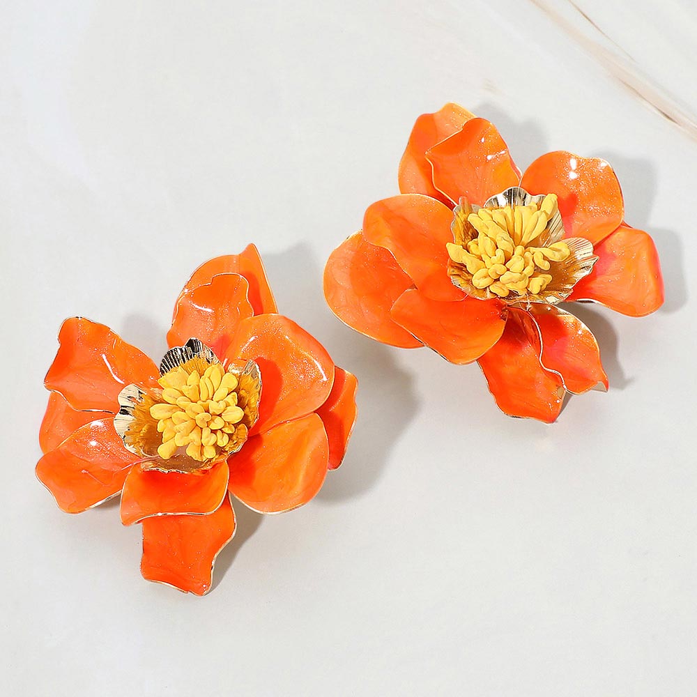 Bold Sculpted Petal Floral Statement Earrings