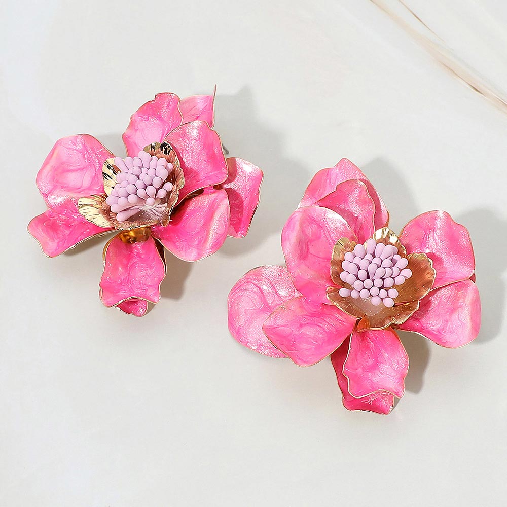 Bold Sculpted Petal Floral Statement Earrings