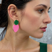 14K Gold Dipped Enamel Oval Link Drop Earrings