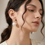 14K Gold Dipped CZ Pave Pearl Drop Earrings