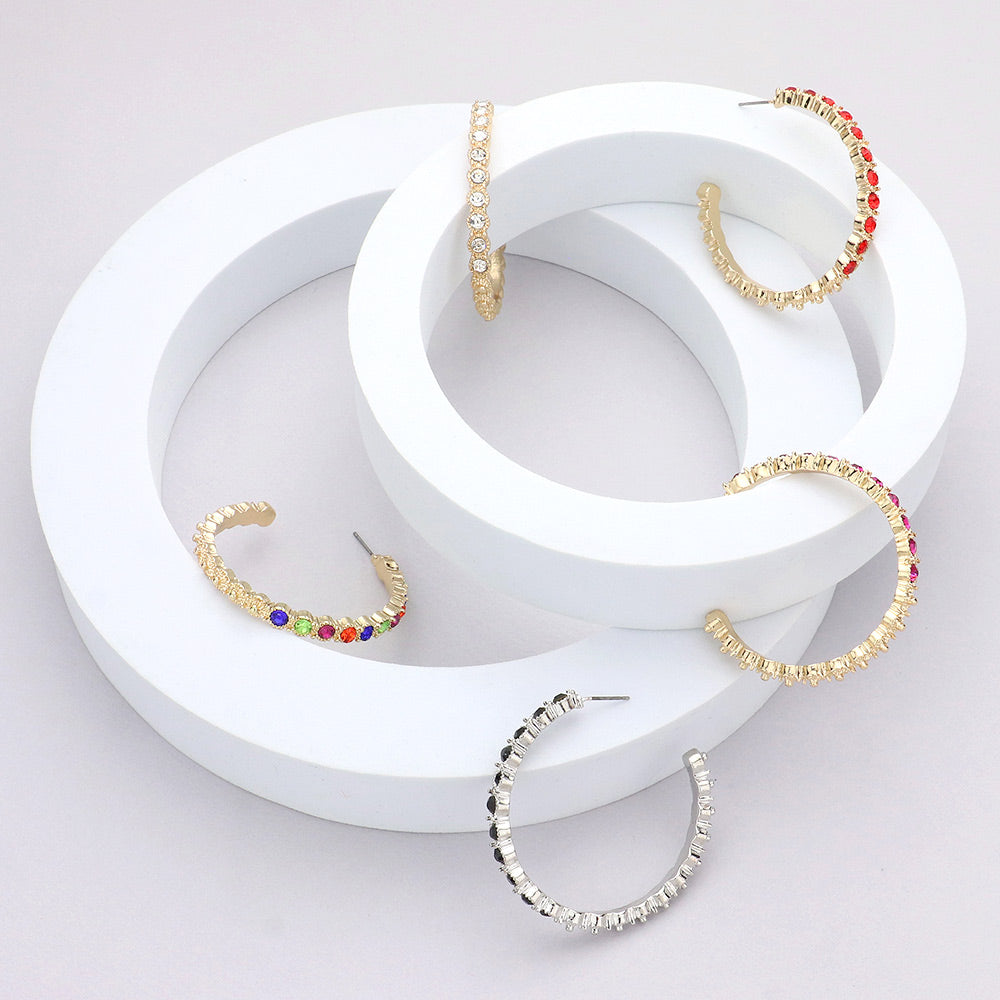 Stone Embellished Half Hoop Earrings