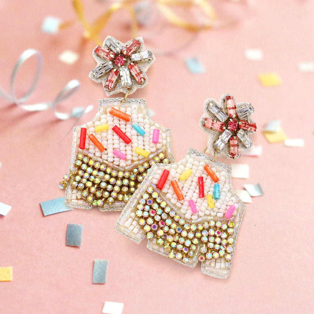 Felt Back Stone Beaded Birthday Sweater Dangle Earrings