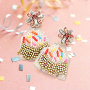 Felt Back Stone Beaded Birthday Sweater Dangle Earrings