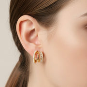 14K Gold Dipped CZ Pearl Triple Layered Hoop Earrings