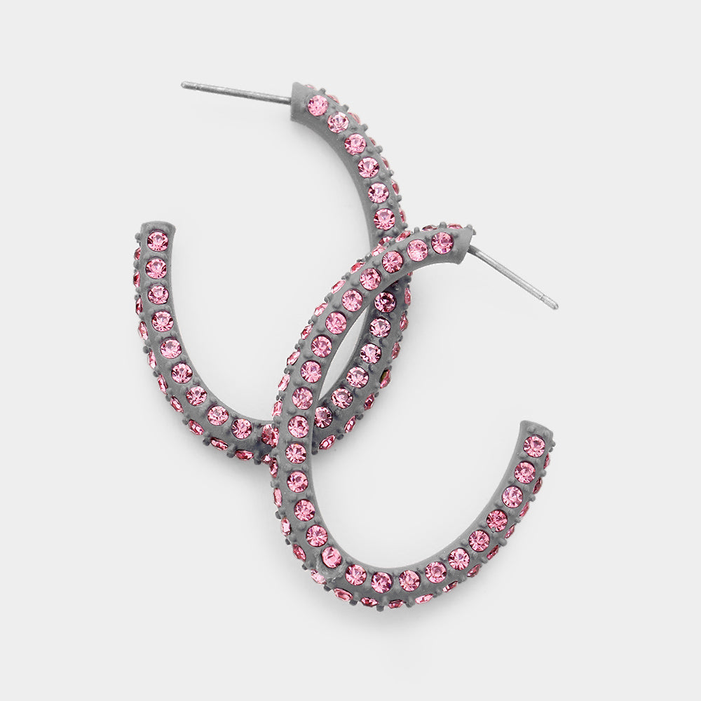 Resin Colorful Rhinestone Pave Hoop Earrings