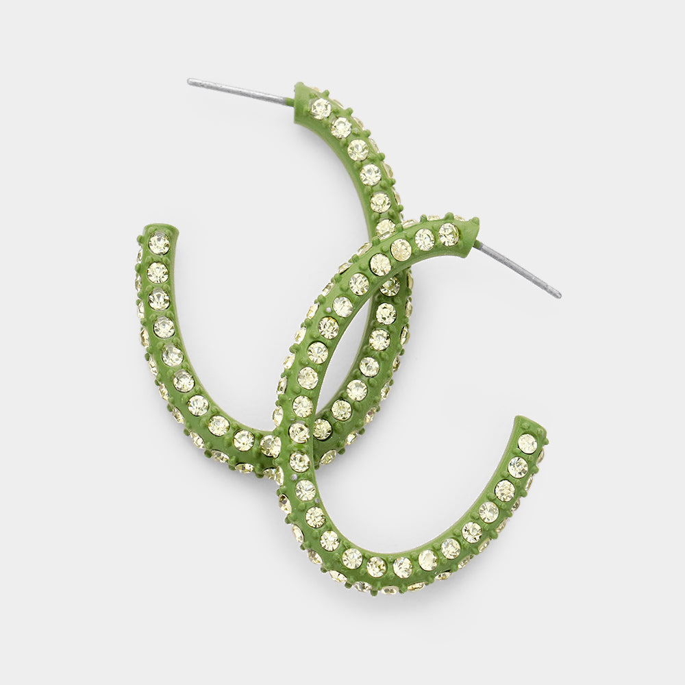 Resin Colorful Rhinestone Pave Hoop Earrings