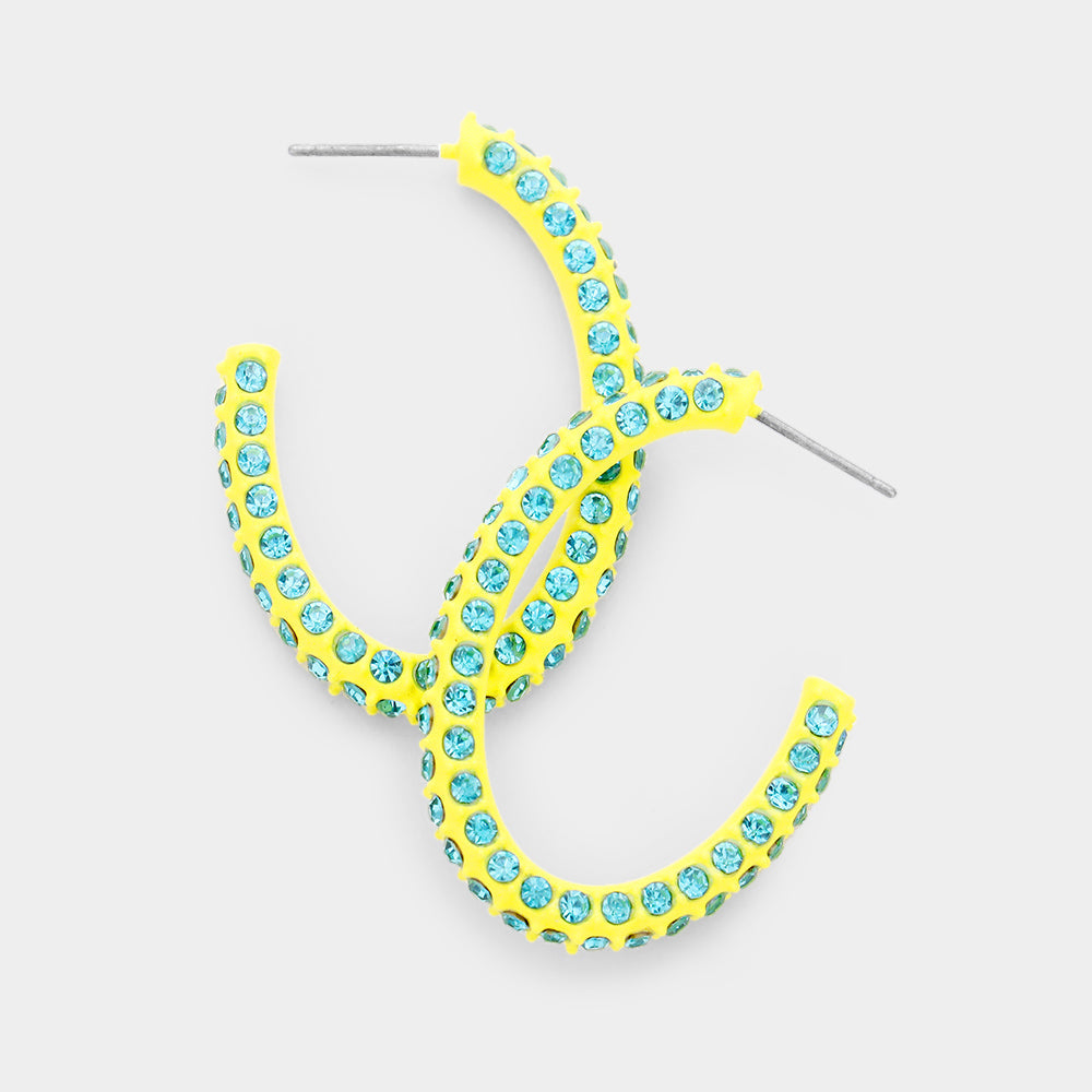 Resin Colorful Rhinestone Pave Hoop Earrings
