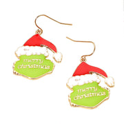 MERRY CHRISTMAS Message Grinch Santa Dangle Earrings