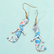 Sea Life Pattern Printed Metal Mermaid Dangle Earrings