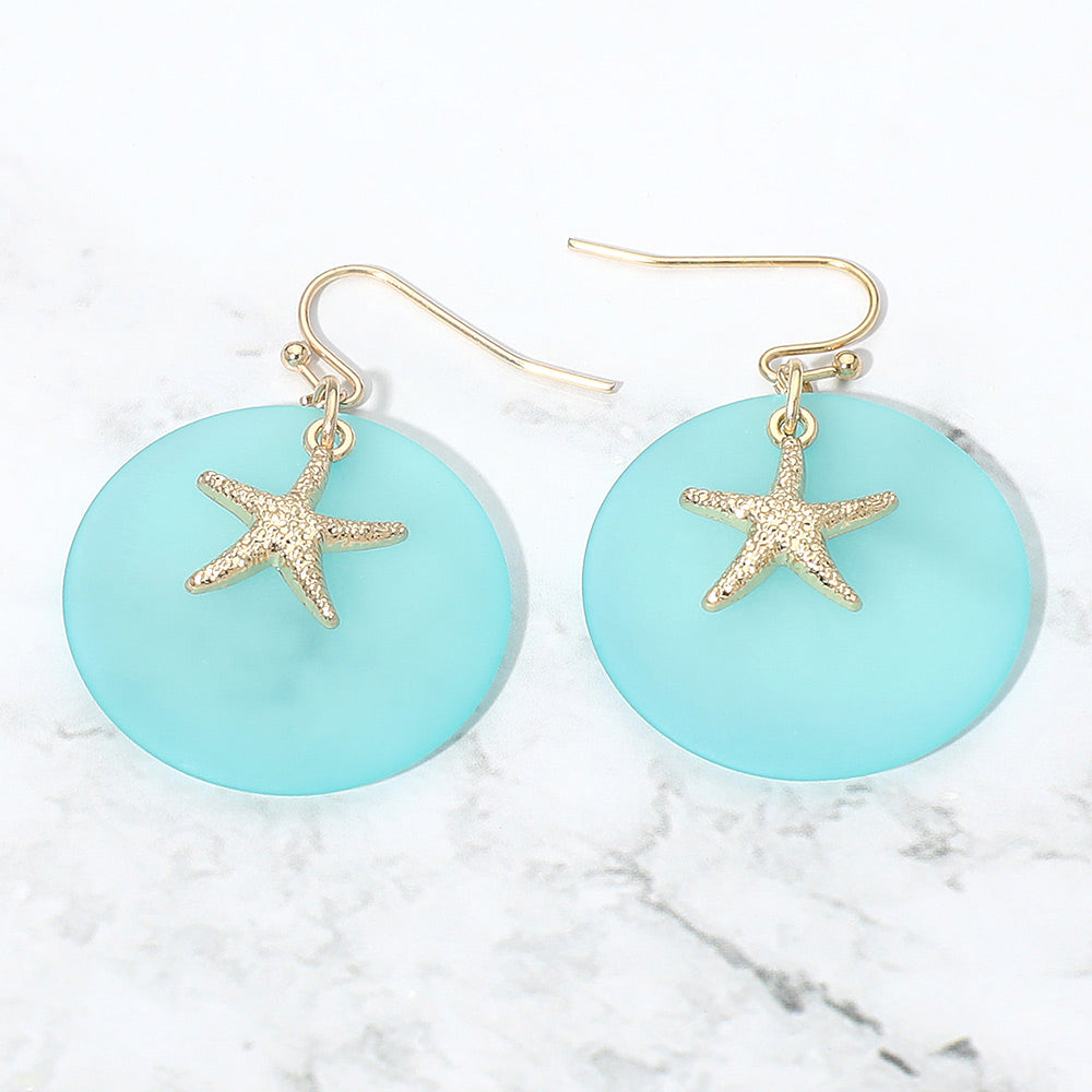 Starfish Charm Disc Layered Drop Earrings