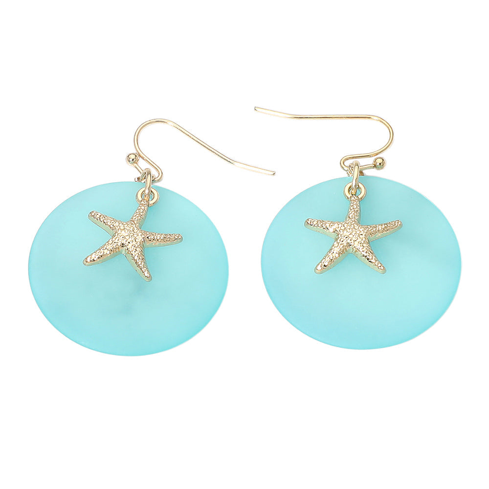 Starfish Charm Disc Layered Drop Earrings
