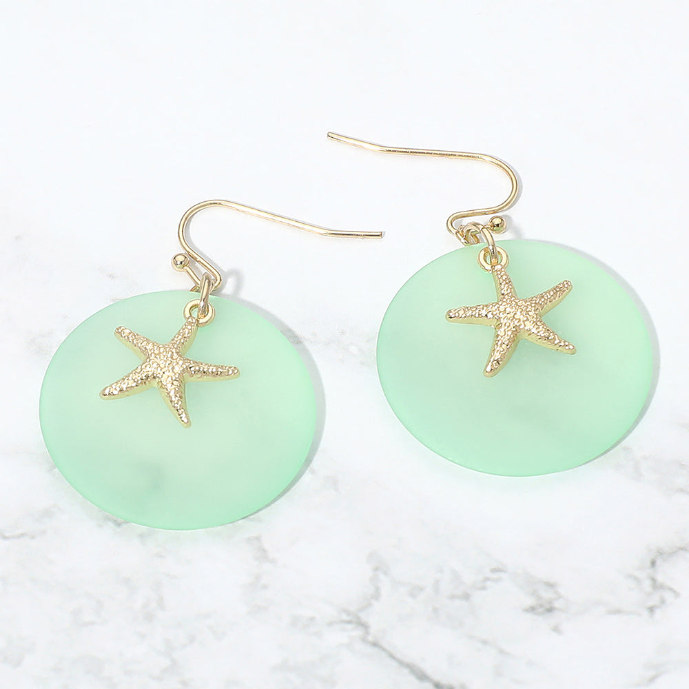 Starfish Charm Disc Layered Drop Earrings