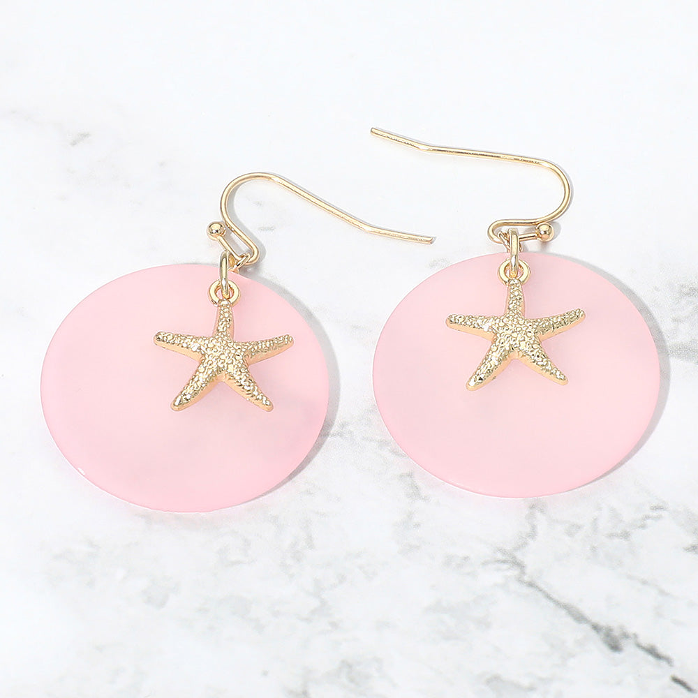 Starfish Charm Disc Layered Drop Earrings