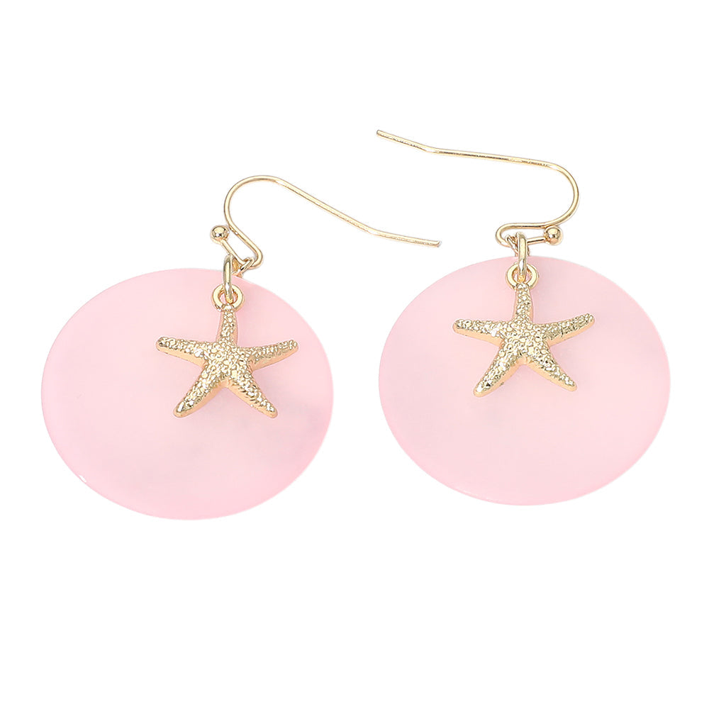 Starfish Charm Disc Layered Drop Earrings