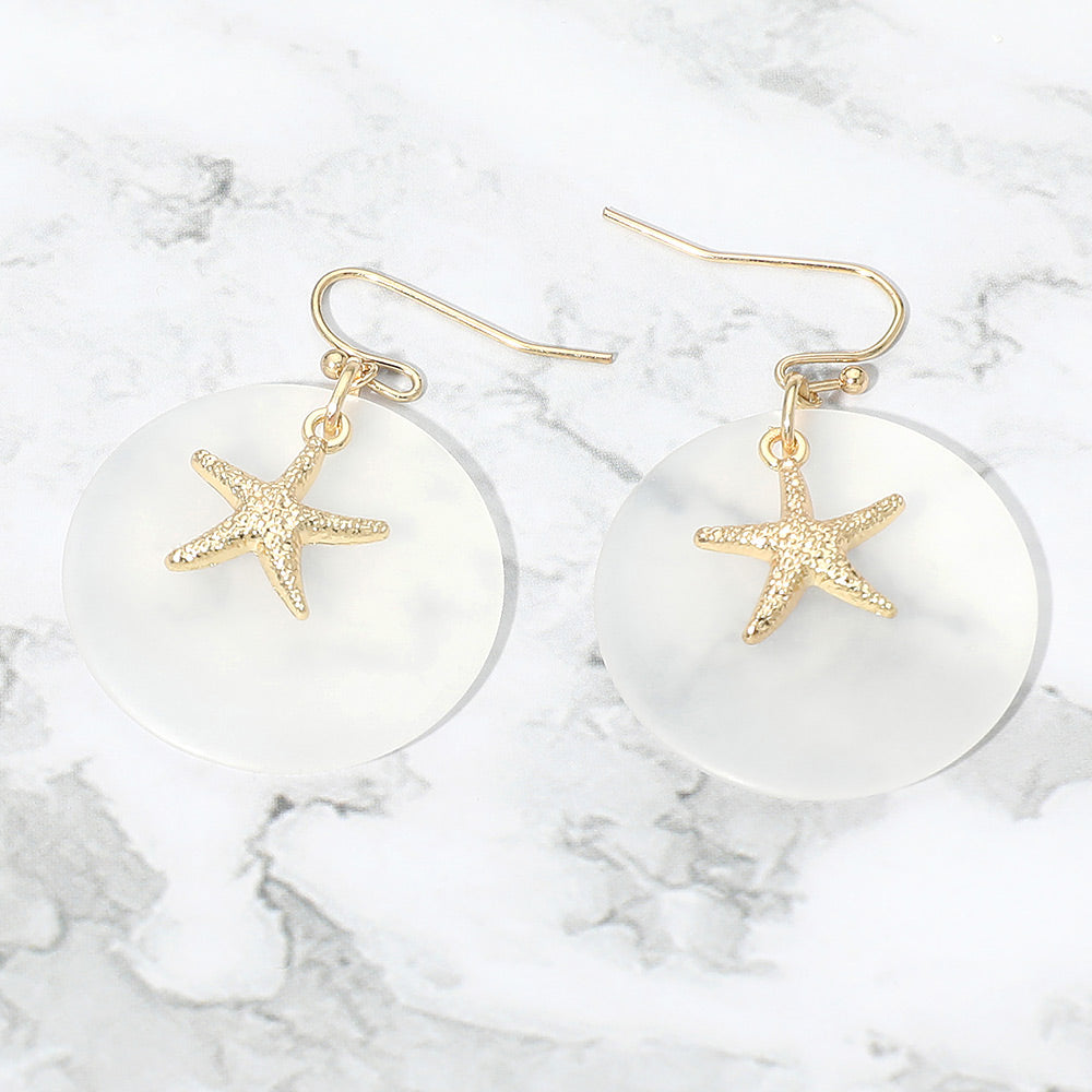 Starfish Charm Disc Layered Drop Earrings