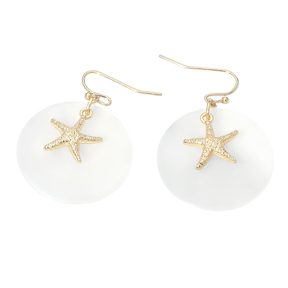 Starfish Charm Disc Layered Drop Earrings