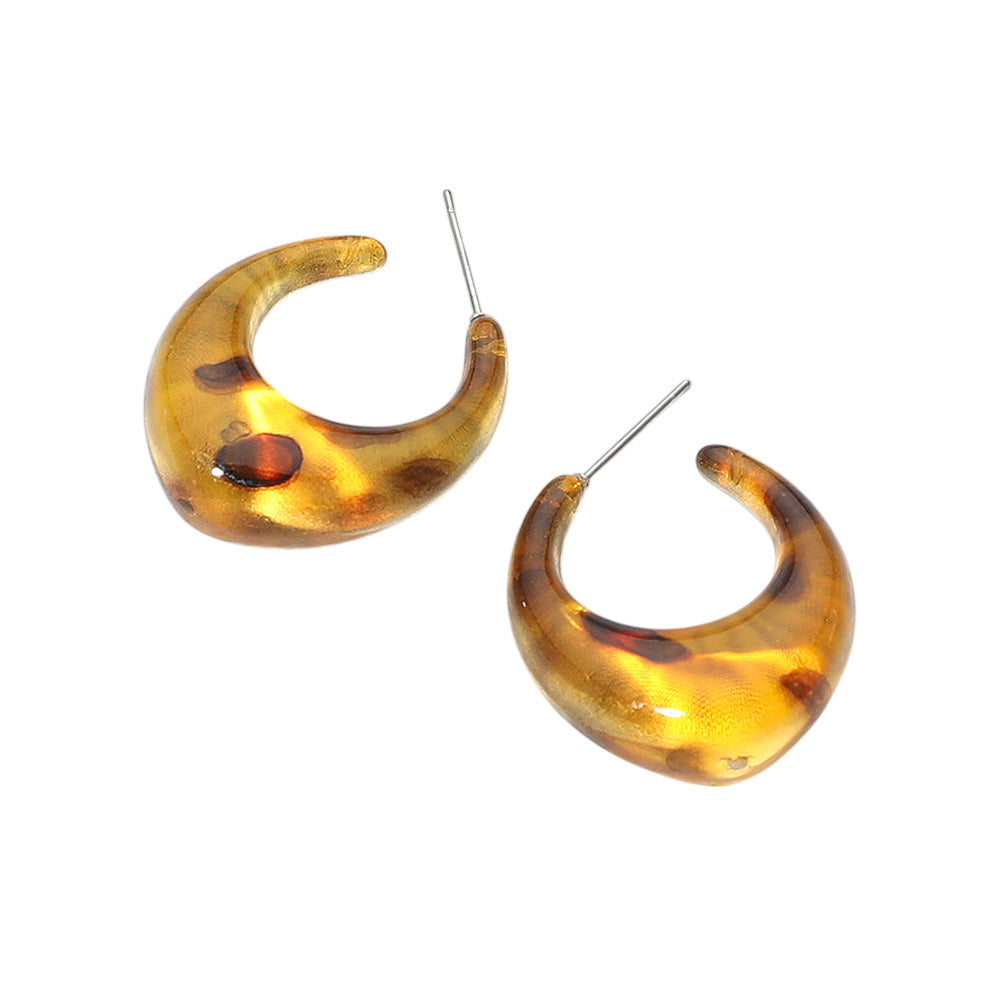 Tortoise Resin Flat Sculptural Hoop Earrings