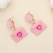 Glittered Resin Heart Envelope Dangle Earrings
