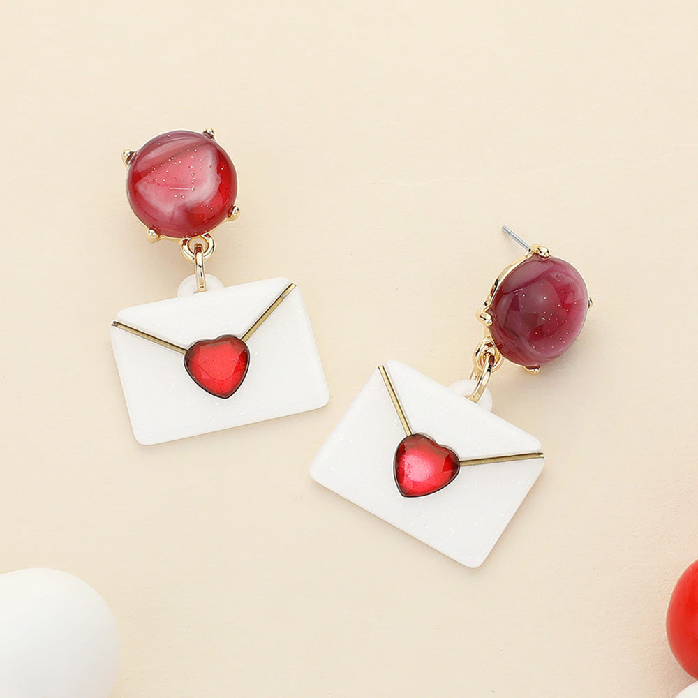 Glittered Resin Heart Envelope Dangle Earrings