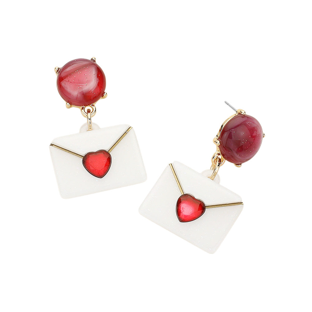 Glittered Resin Heart Envelope Dangle Earrings