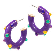 Mardi Gras Pearl Embellished Hoop Earrings