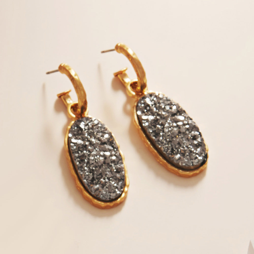 Oval Druzy Dangle Earrings