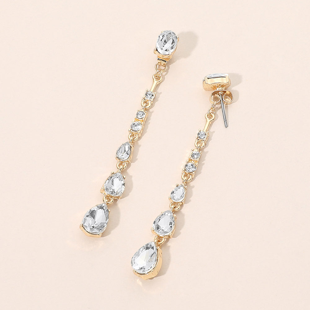 Teardrop Stone Cluster Linear Drop Earrings
