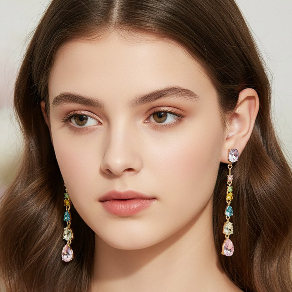 Teardrop Stone Cluster Linear Drop Earrings