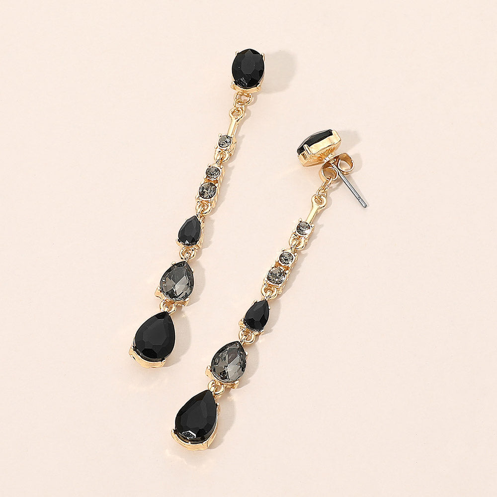 Teardrop Stone Cluster Linear Drop Earrings