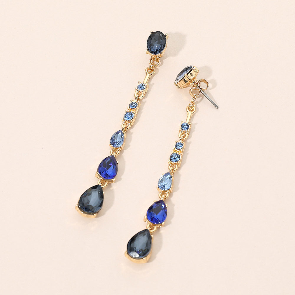 Teardrop Stone Cluster Linear Drop Earrings