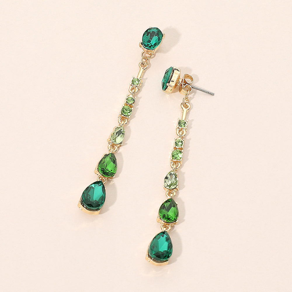 Teardrop Stone Cluster Linear Drop Earrings